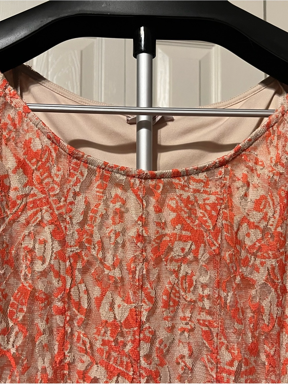 dressbarn Coral and Cream Lace-Effect Sleeveless Dress